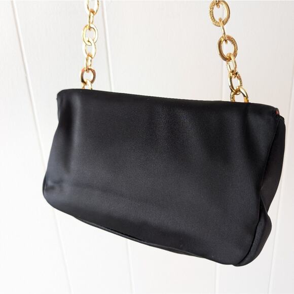 BCBGMaxAzria Black Nylon/Satin Clutch With Gold Hardware - Picture 2 of 7